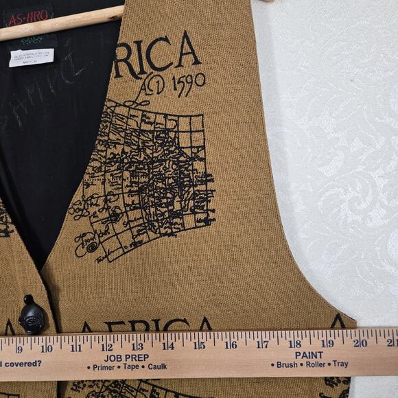 VTG Ashro Africa Map Print Vest sz M Brown Black 100% Cotton Back Adj Belt - Picture 14 of 15